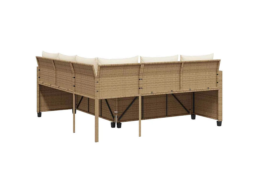 Canapé de jardin avec table et coussins en forme de L beige