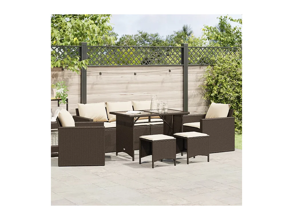 Salon de jardin avec coussins 6 pcs marron résine tressée