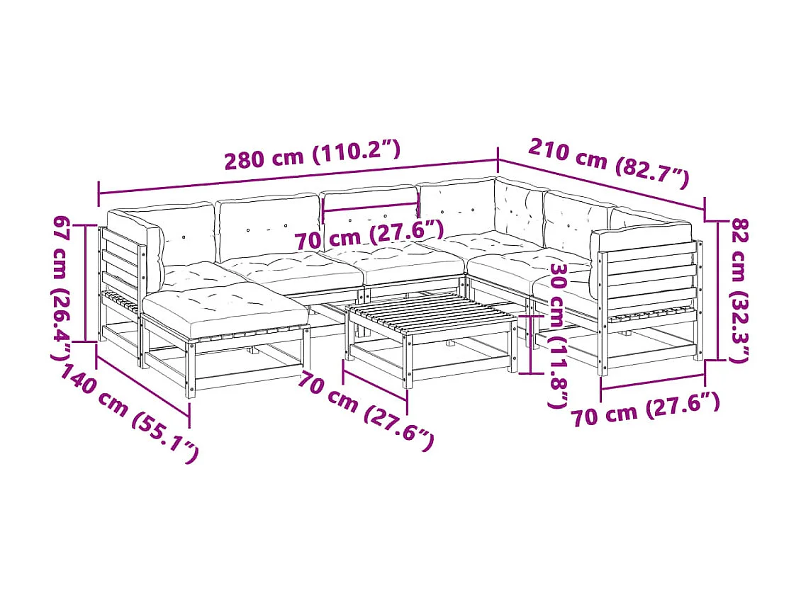 8 pcs conj. sofás jardim c/ almofadões madeira abeto-de-douglas