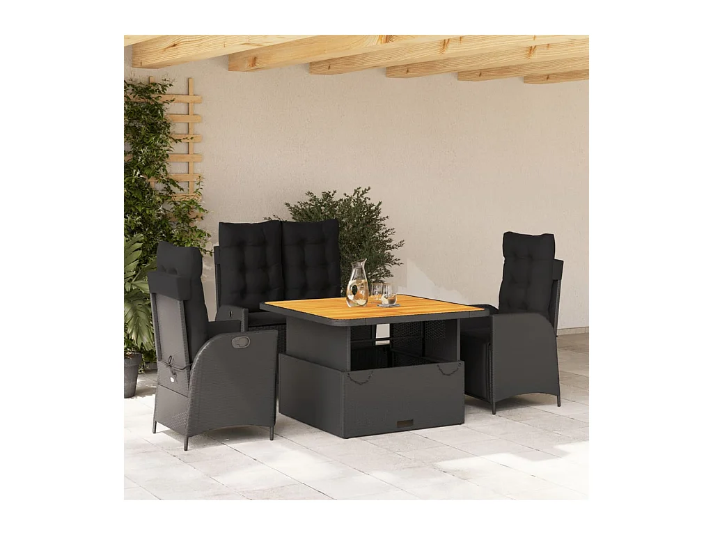 Ensemble à manger de jardin 4 pcs avec coussins noir