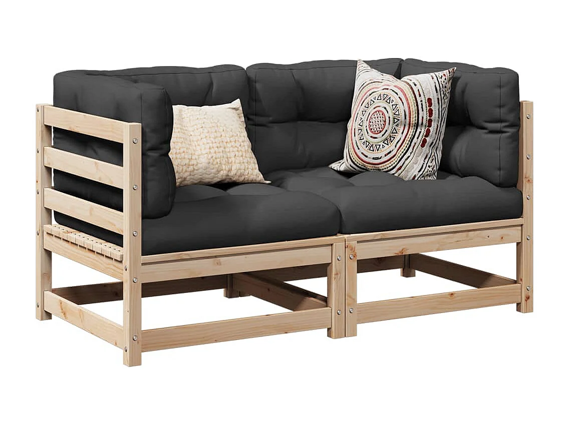 2 pcs conjunto de sofás para jardim madeira de pinho maciça