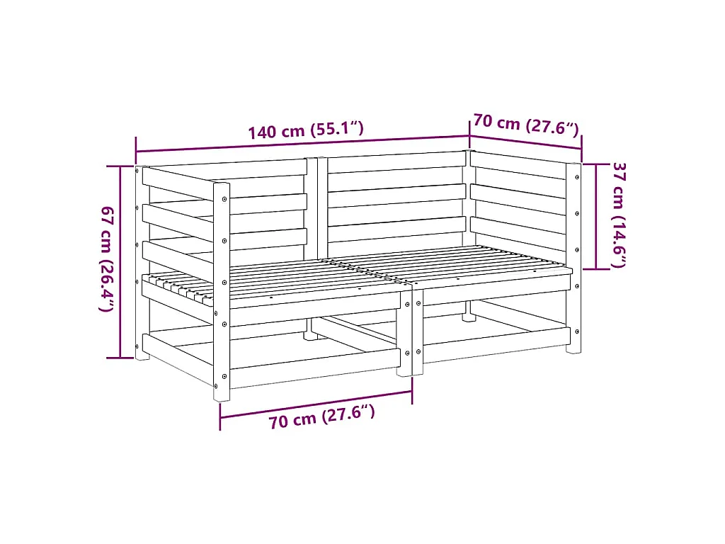 Salon de jardin 2 pcs bois de pin massif