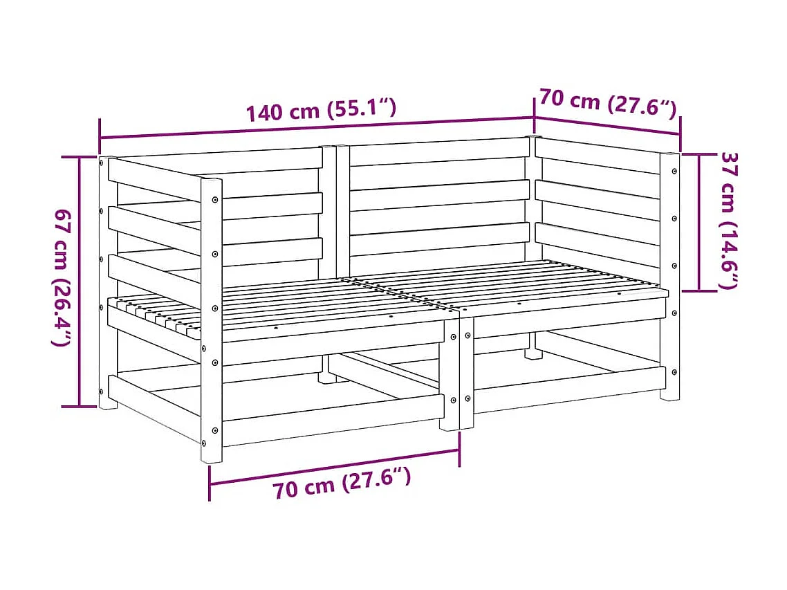 Salon de jardin 2 pcs bois de pin massif