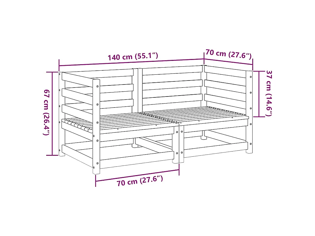 Salon de jardin 2 pcs bois de pin massif