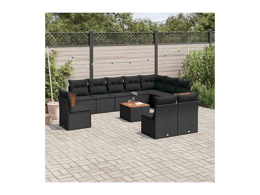 Set Divani da Giardino 11 pz con Cuscini in Polyrattan Nero