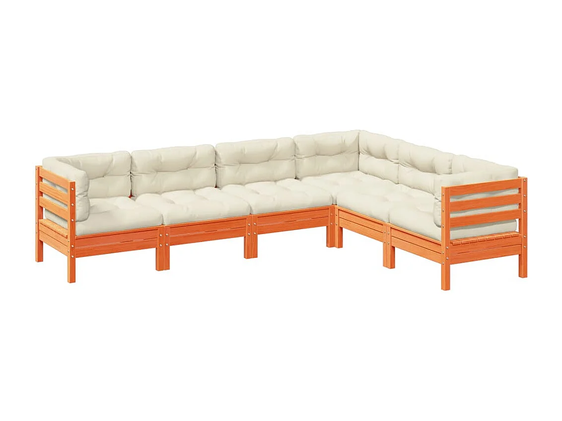 Set Divani Giardino 6pz con Cuscini Marrone Cera Massello Pino