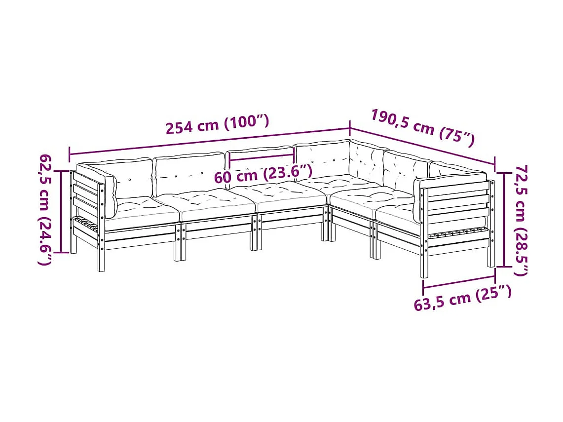 Set Divani Giardino 6pz con Cuscini Marrone Cera Massello Pino