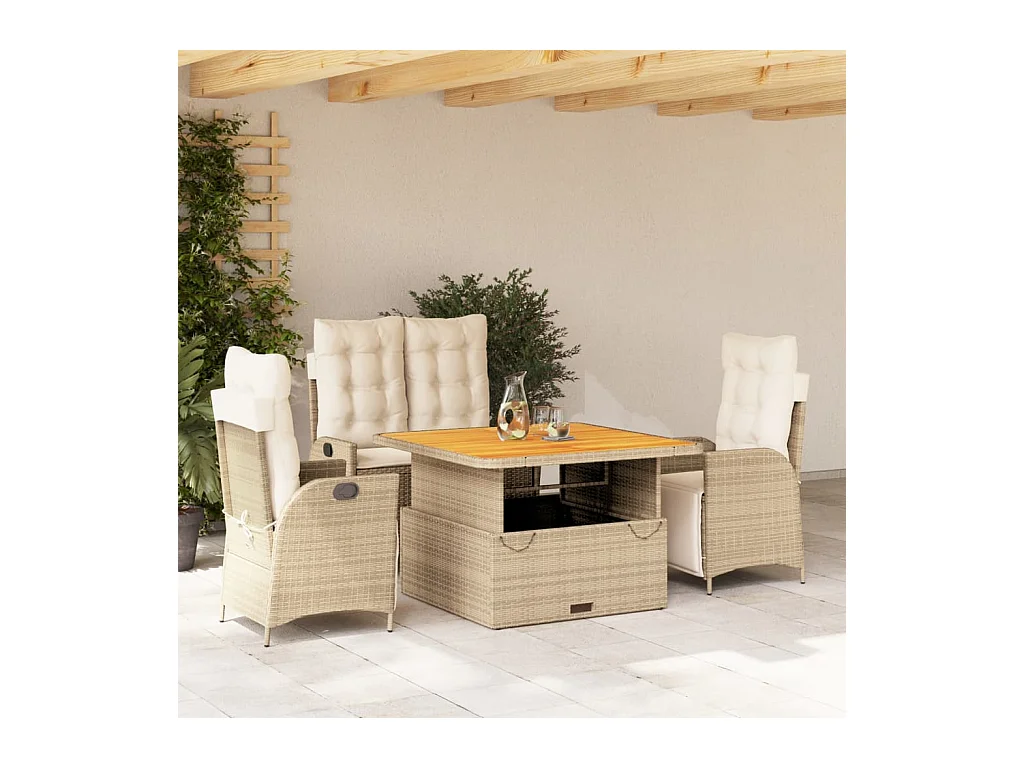 Ensemble à manger de jardin coussins 4 pcs beige résine tressée