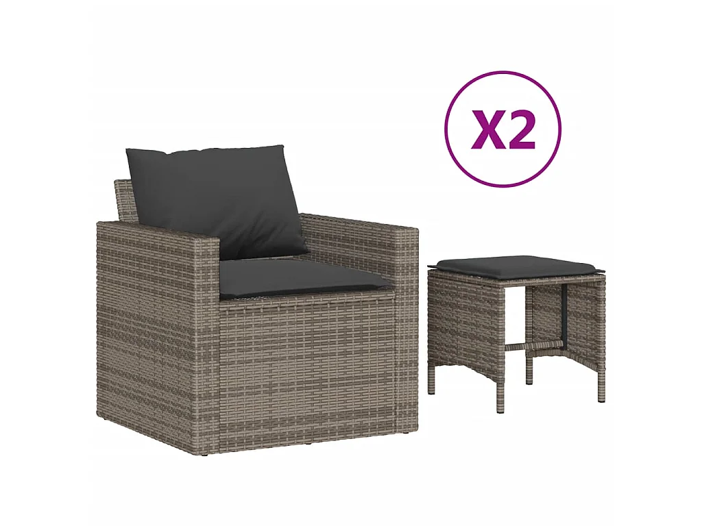 Set Divani da Giardino 4 pz con Cuscini in Polyrattan Grigio
