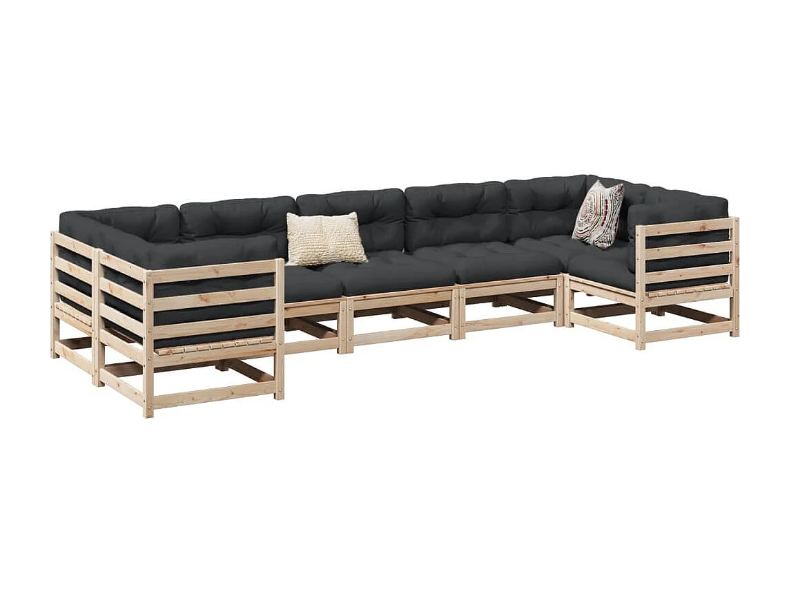 Salon de jardin 7 pcs avec coussins bois de pin massif