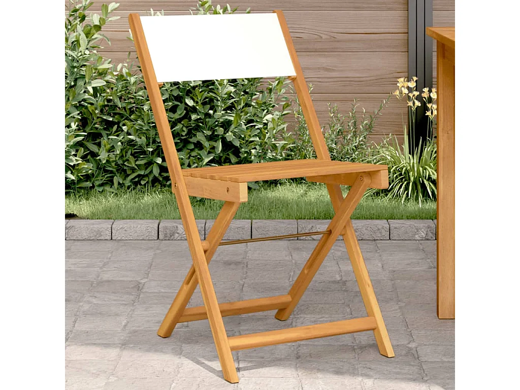 Sedie Bistrò 2pz Bianco Crema Legno Massello Acacia e Tessuto