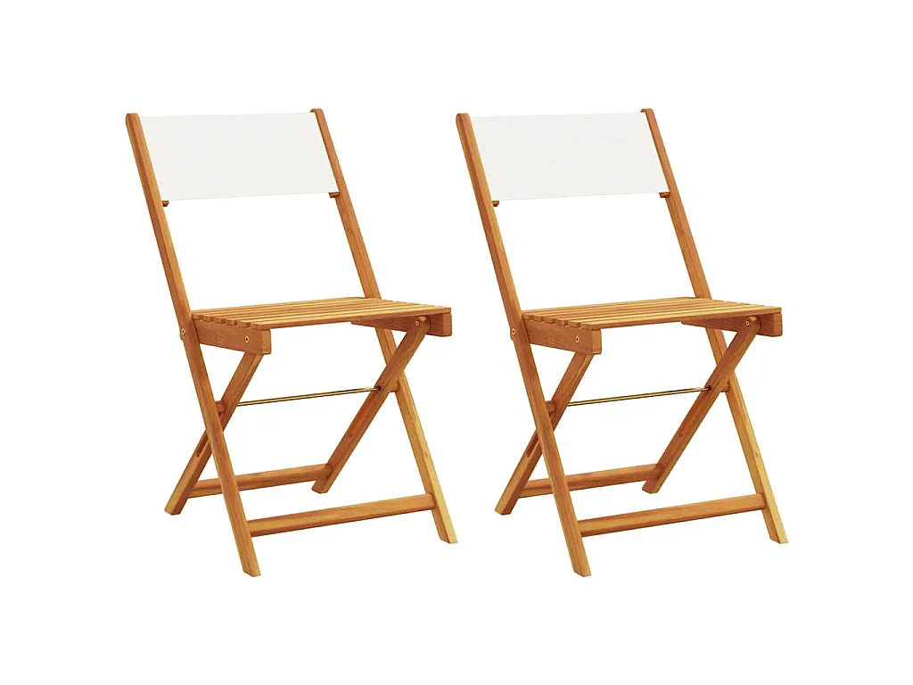 Sedie pieghevoli, 2 pezzi, in legno massello di acacia color bianco crema e tessuto.