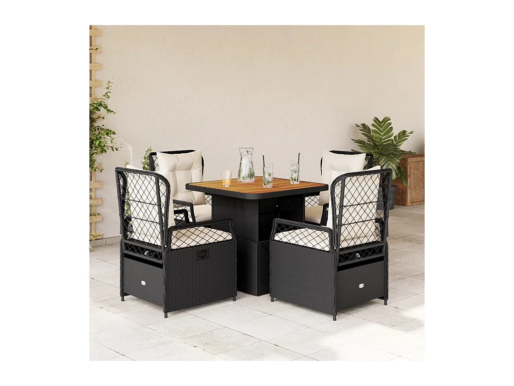Ensemble à manger de jardin coussins 5pcs Noir Résine tressée