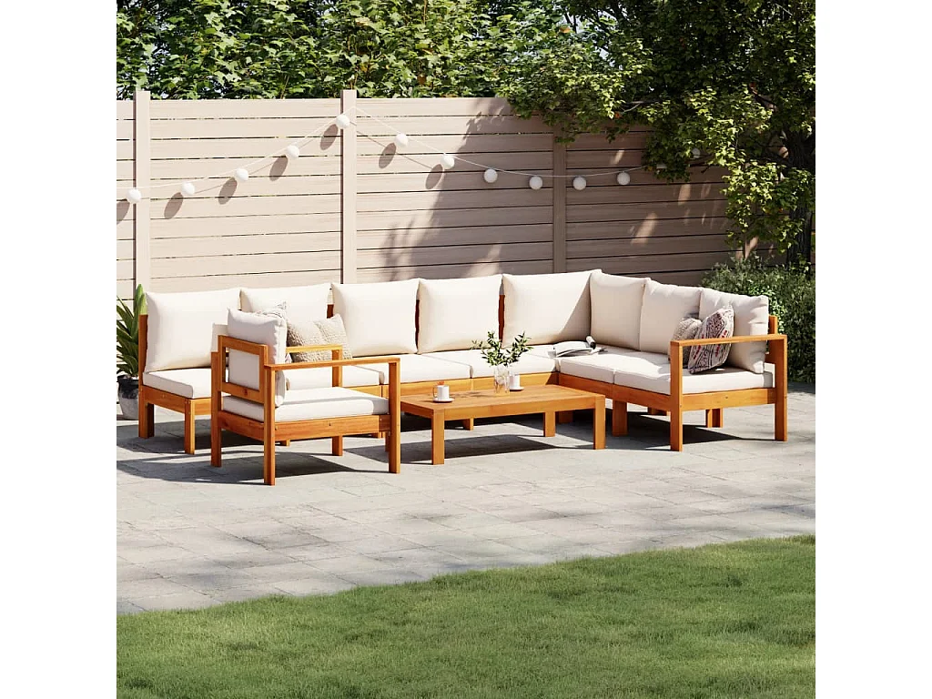 6-delige Loungeset met kussens massief acaciahout