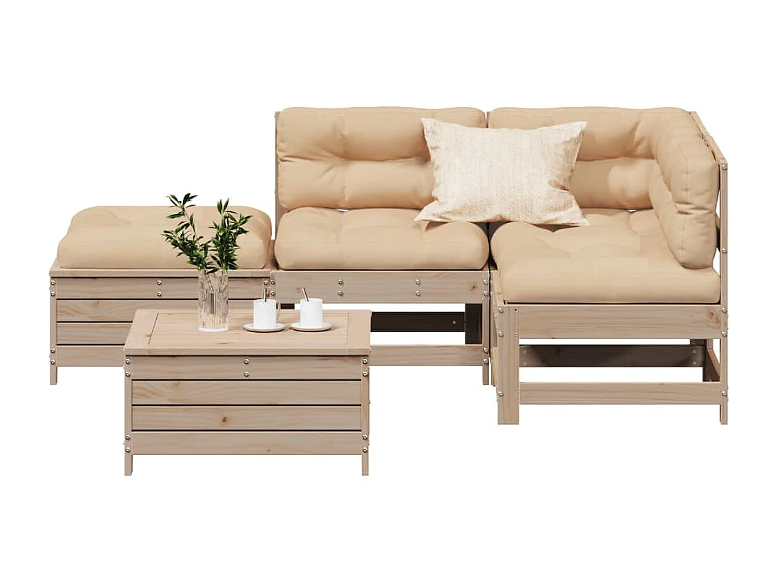 5-delige Loungeset met kussens massief grenenhout