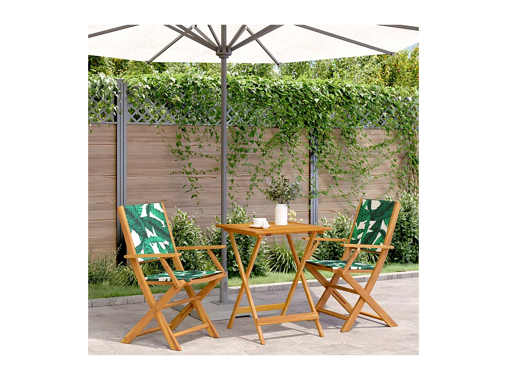 3-tlg. Bistro-Set Blattmuster Stoff und Massivholz