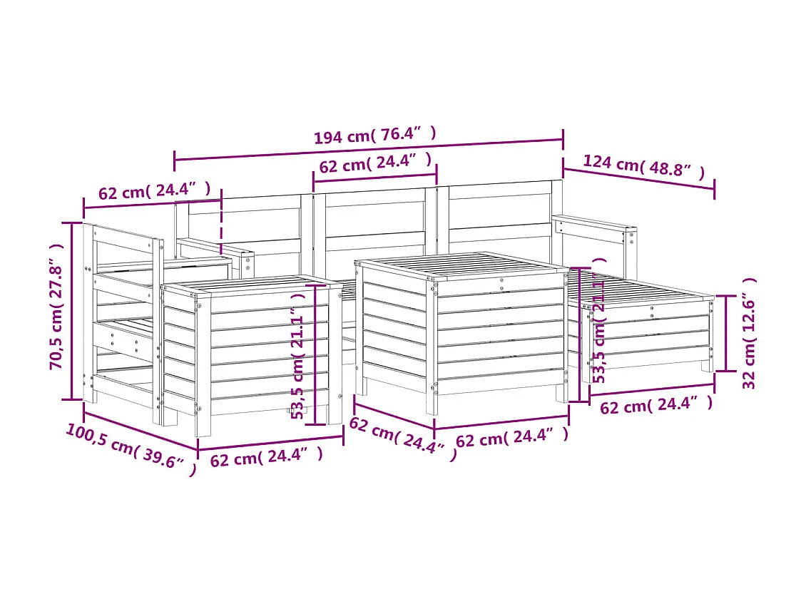 7 pcs conjunto de sofás para jardim pinho maciço branco