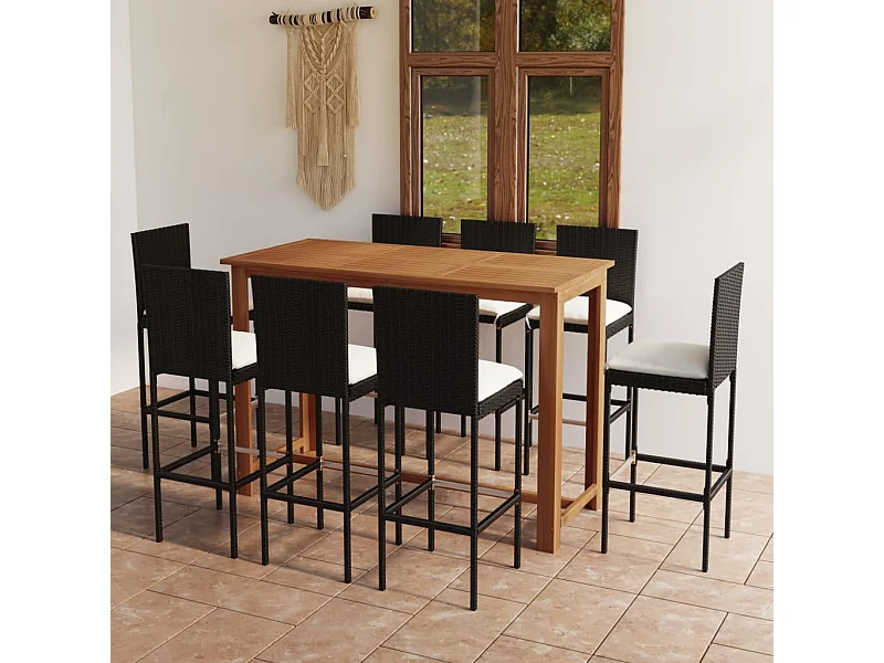 Ensemble de bar de jardin avec coussins 9 pcs Noir