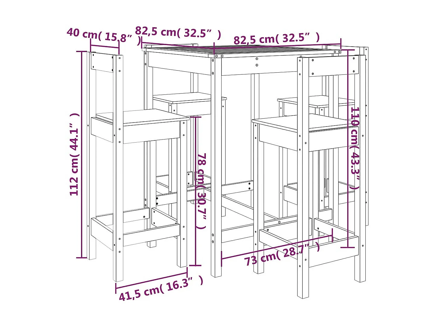 Set Bar da Giardino 5 pz Bianco in Legno Massello di Pino
