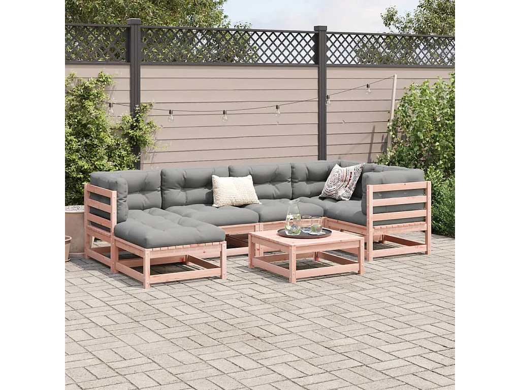 7-tlg. Garten-Sofagarnitur mit Kissen Massivholz Douglasie