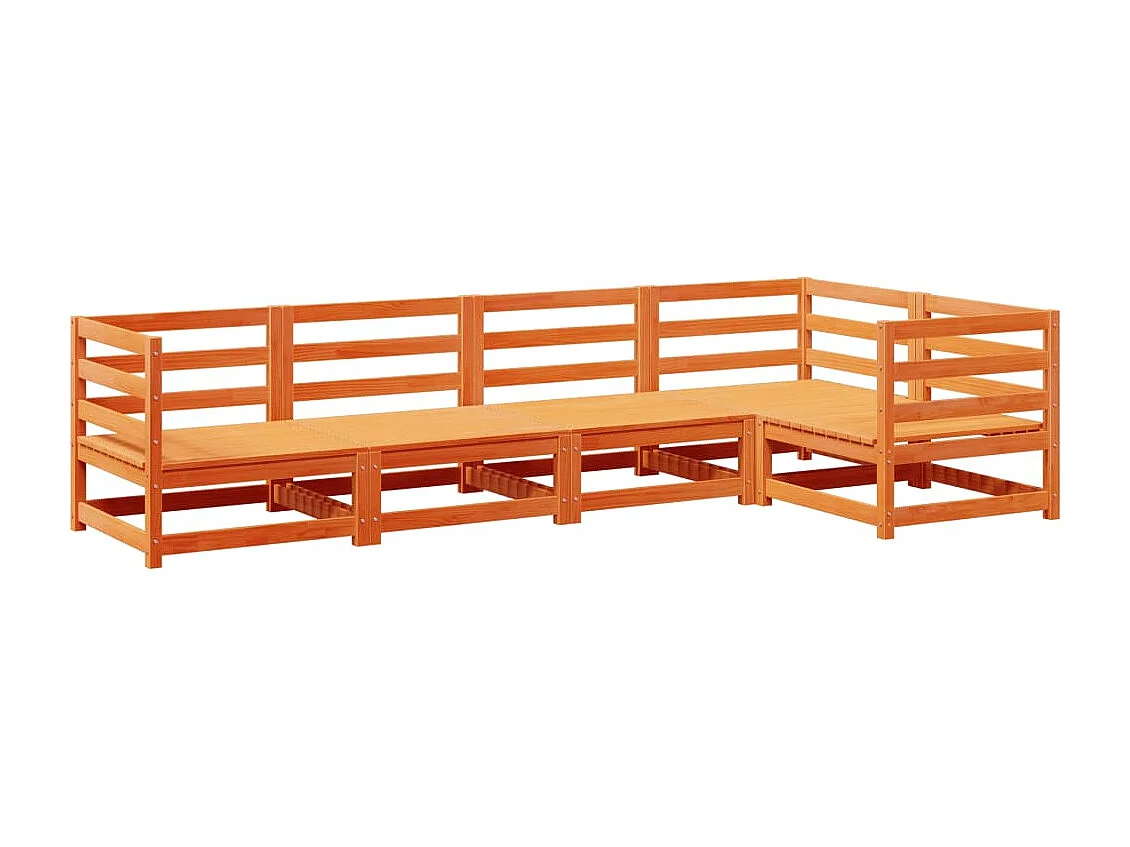 Salon de jardin 5 pcs cire marron bois de pin massif