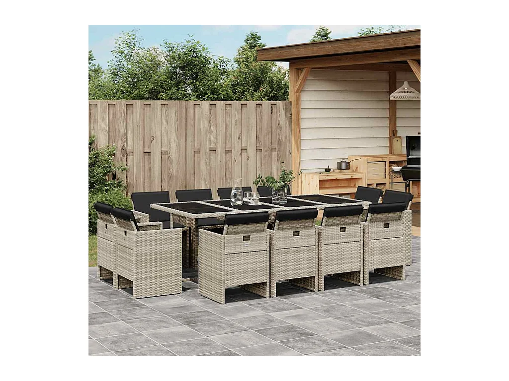 Ensemble à manger de jardin et coussins 13 pcs gris clair rotin