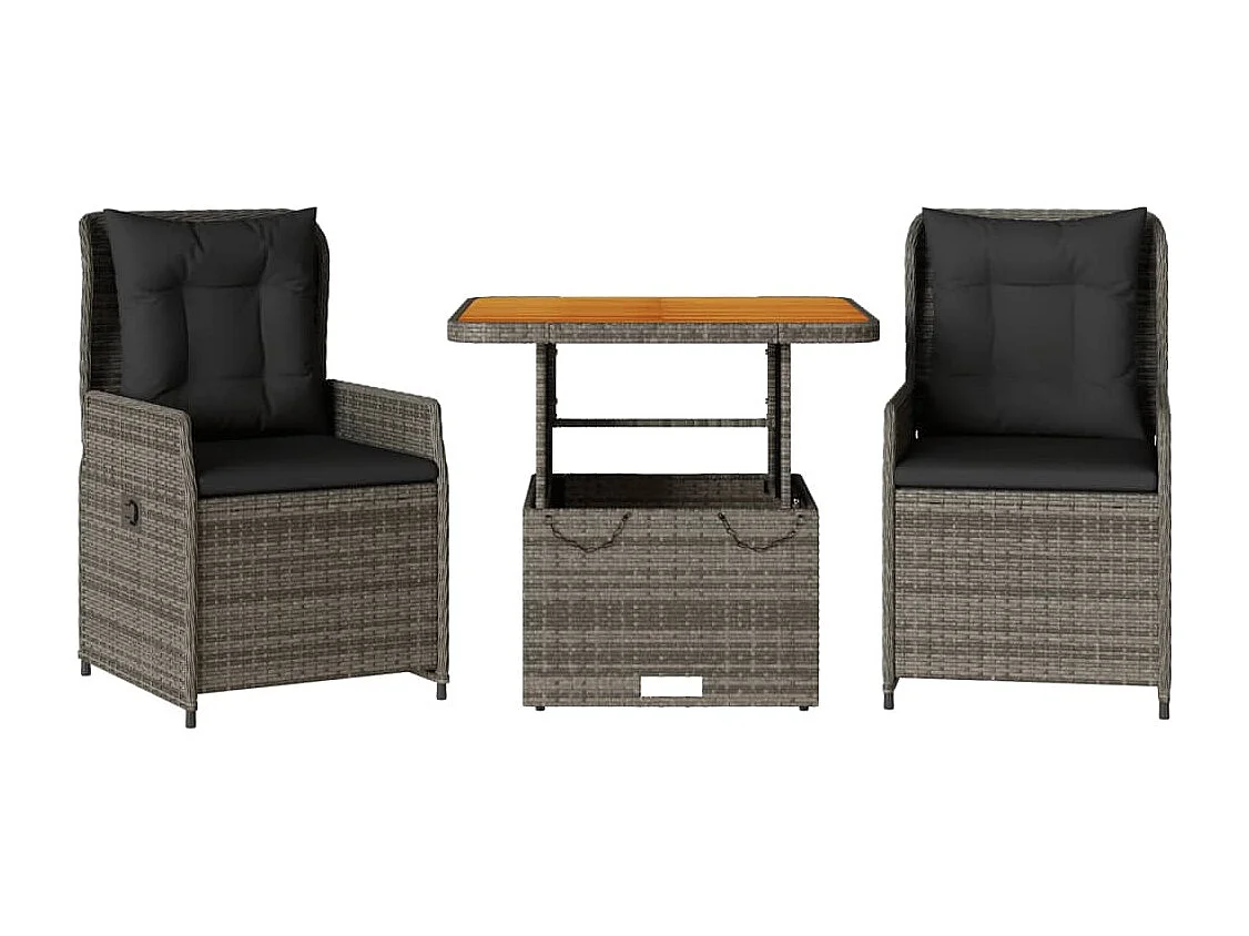 Ensemble de bistro 3 pcs avec coussins gris résine tressée