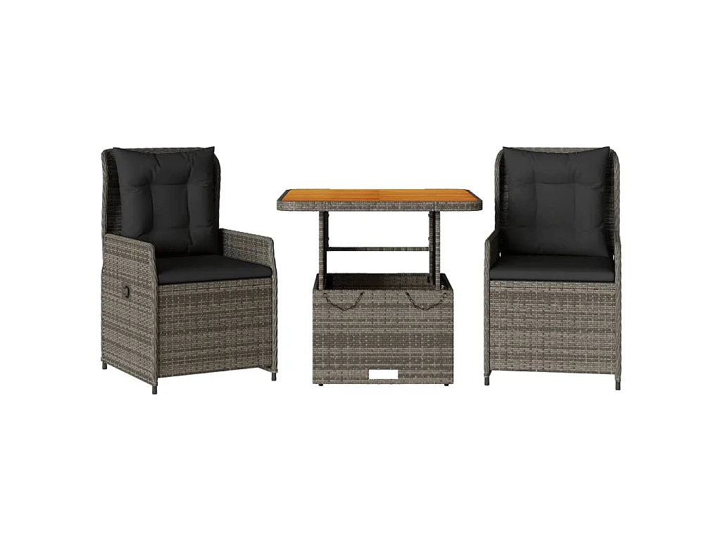 3-delige Bistroset met kussens poly rattan grijs