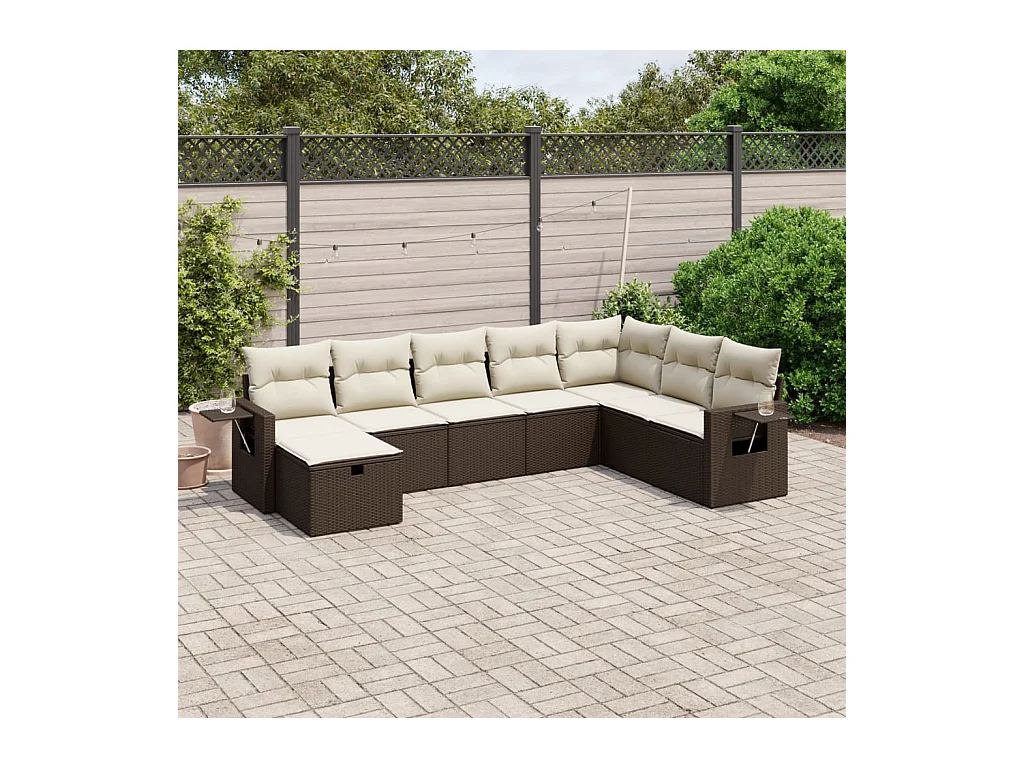 8-delige Loungeset met kussens poly rattan bruin