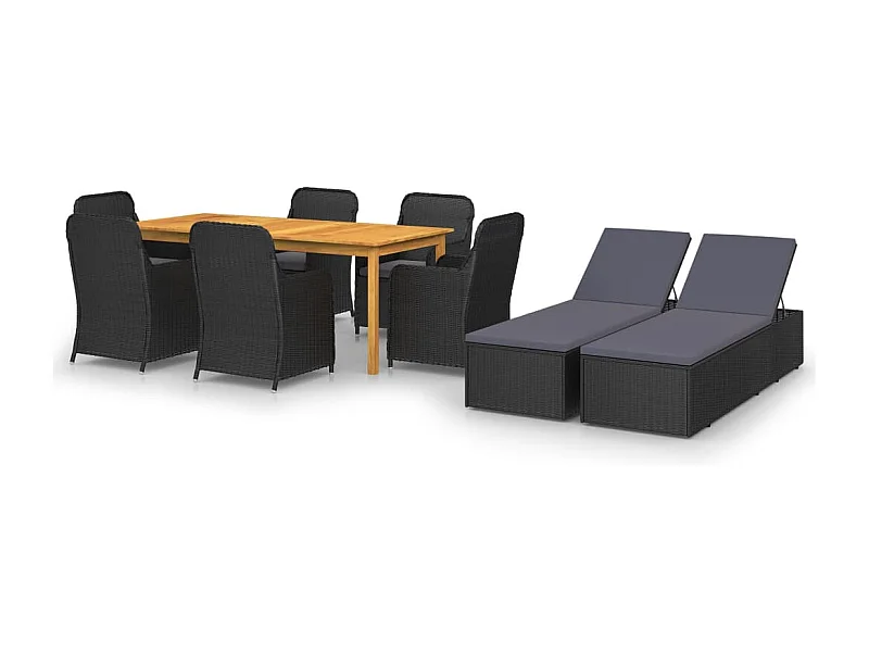 9 pcs conjunto de jantar para jardim preto