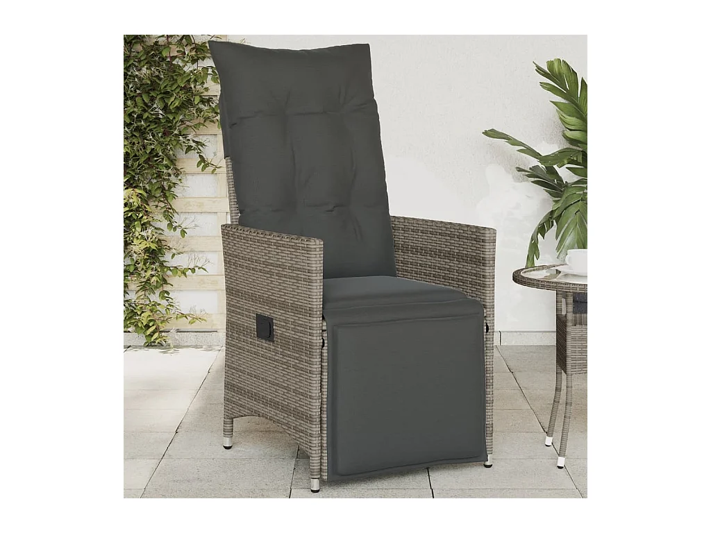 Chaise inclinable de jardin avec coussins gris résine tressée