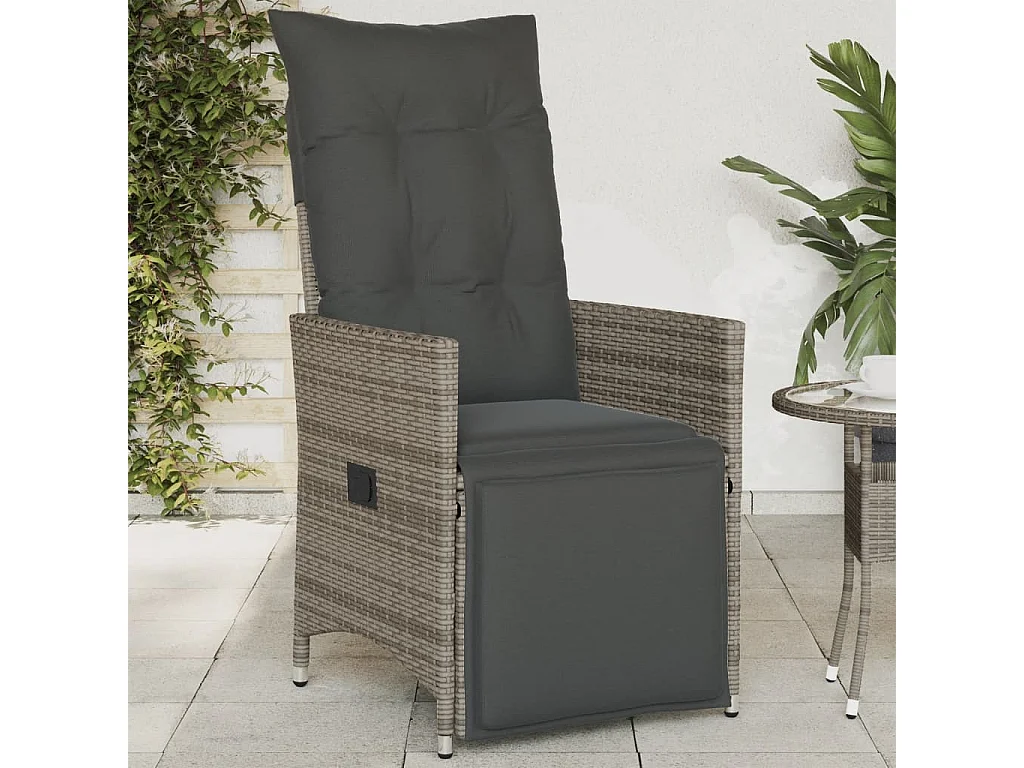 Gartensessel Verstellbar mit Kissen Grau Poly Rattan