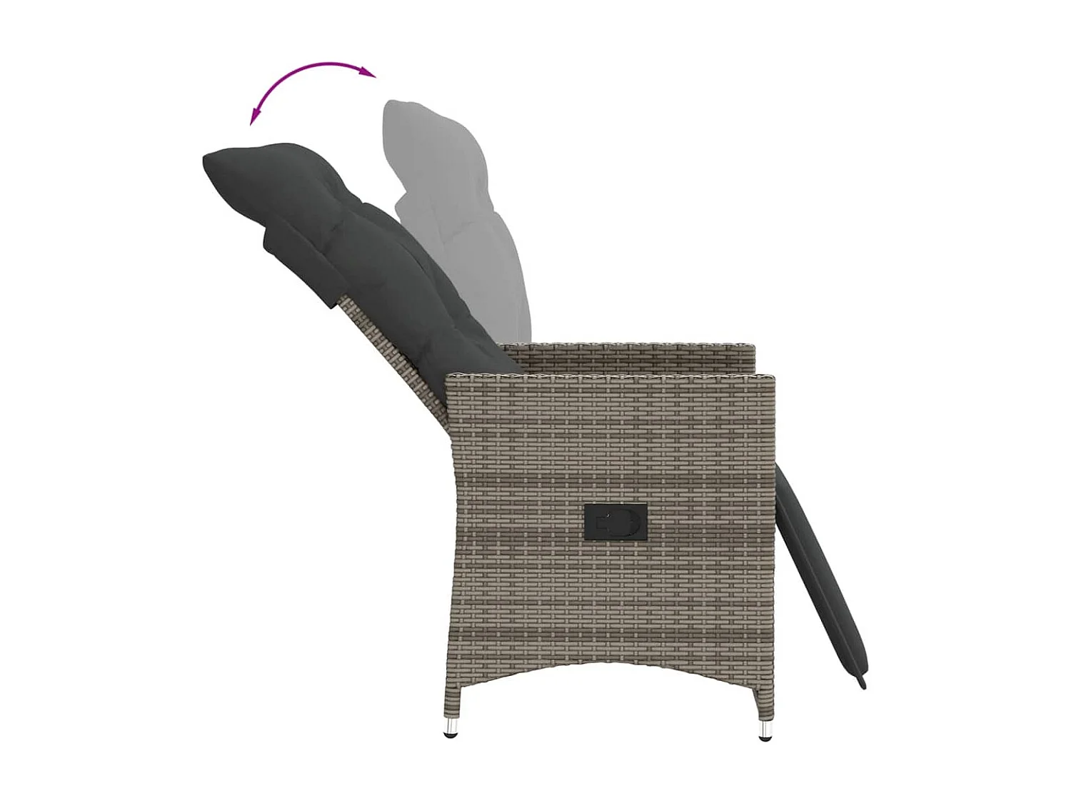 Gartensessel Verstellbar mit Kissen Grau Poly Rattan