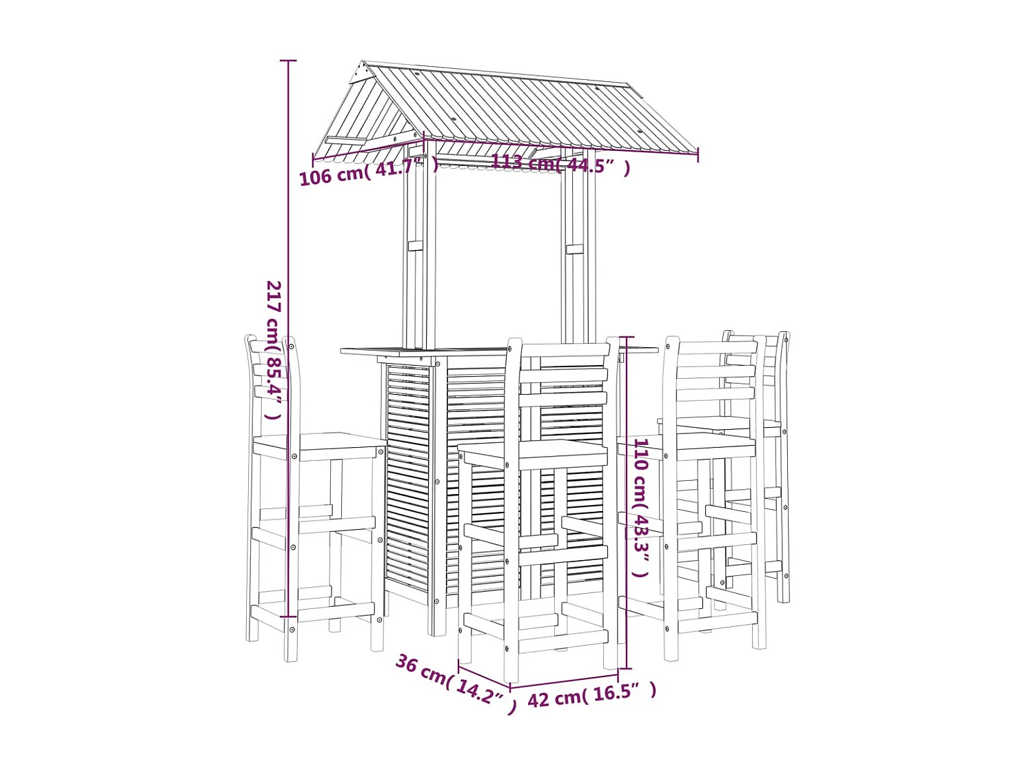 Set da Bar per Giardino 5 pz in Legno Massello di Acacia