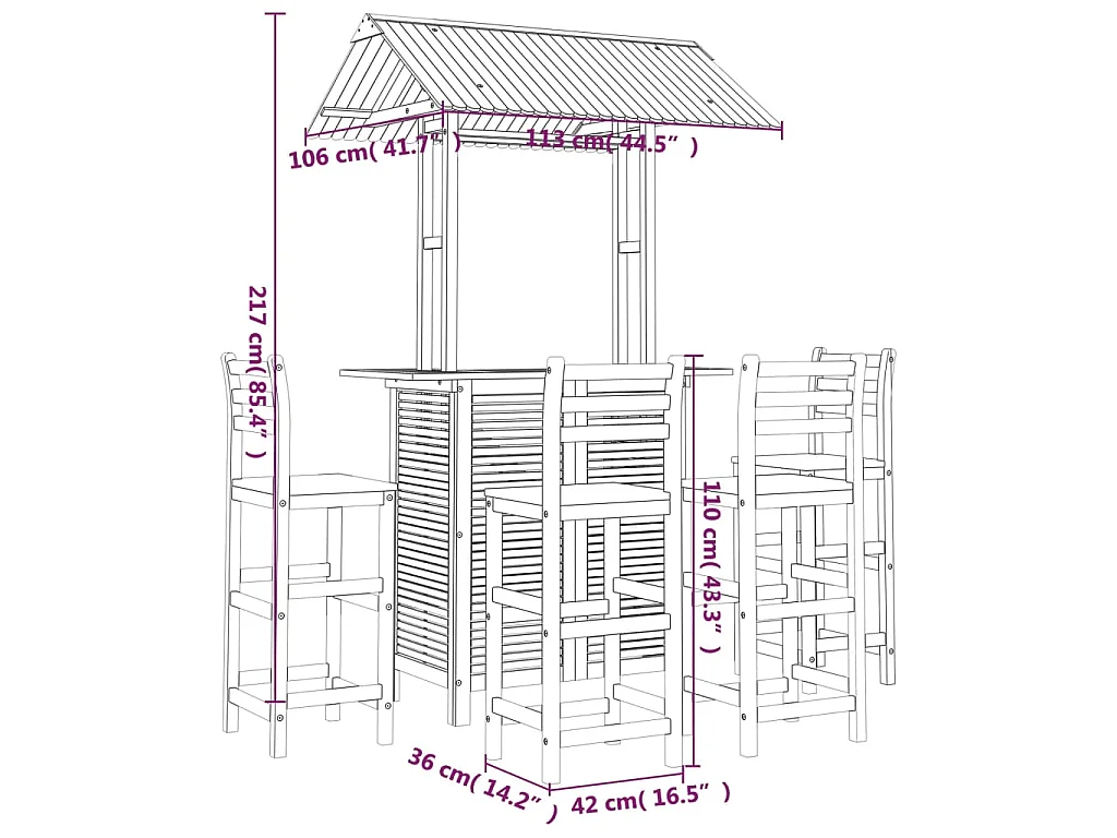 Set da Bar per Giardino 5 pz in Legno Massello di Acacia