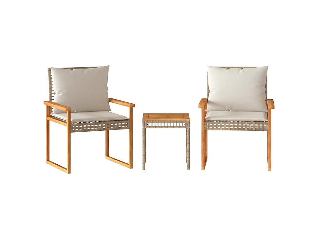 Ensemble de bistro et coussins 3 pcs mélange beige rotin acacia