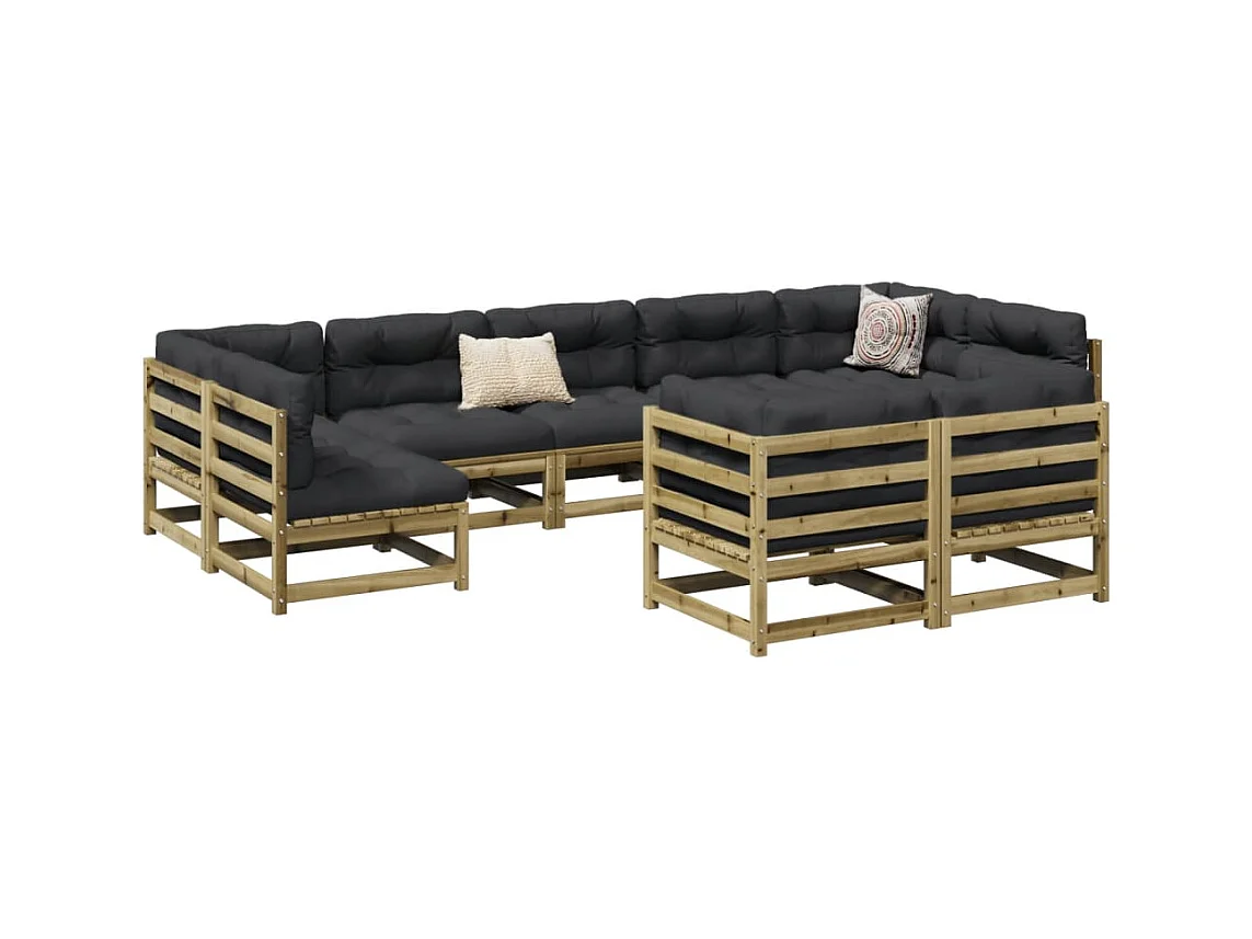 Salon de jardin 9 pcs avec coussins bois de pin imprégné
