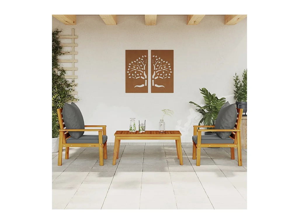 Set Mobili da Giardino 3pz con Cuscini Legno Massello di Acacia