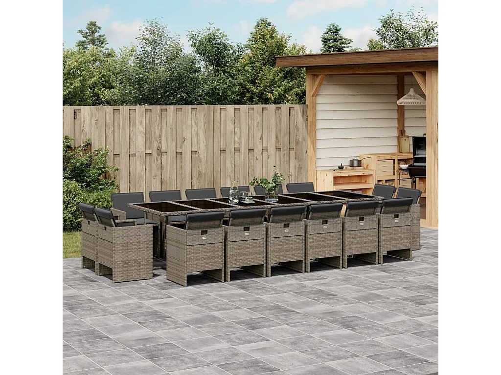 Ensemble à manger de jardin 17 pcs et coussins résine tressée