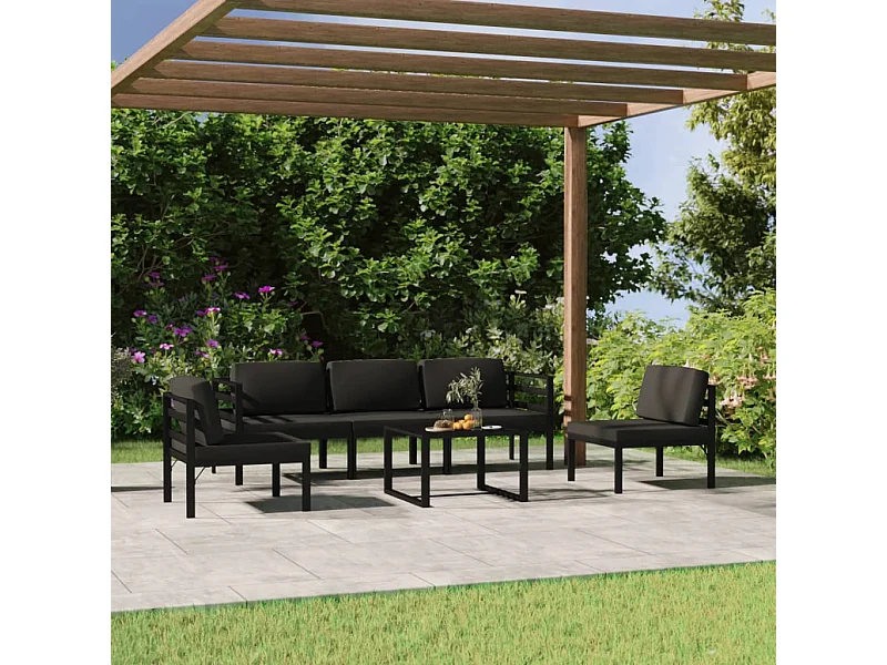 Salon de jardin 6 pcs avec coussins Aluminium Anthracite