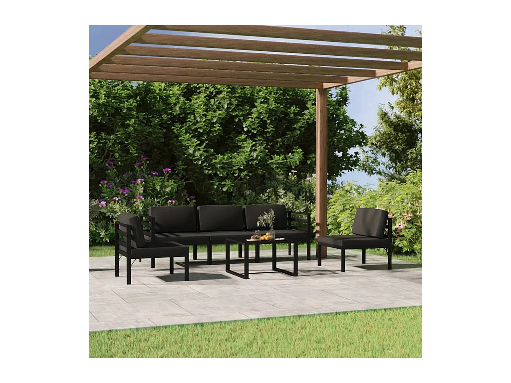 Salon de jardin 6 pcs avec coussins Aluminium Anthracite