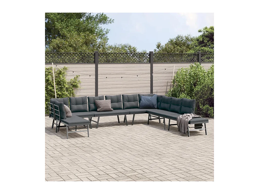 7-tlg. Garten-Sitzgruppe mit Kissen Schwarz Stahl