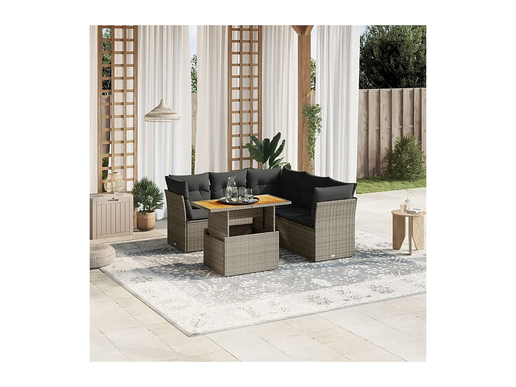Salon de jardin 5 pcs avec coussins gris résine tressée