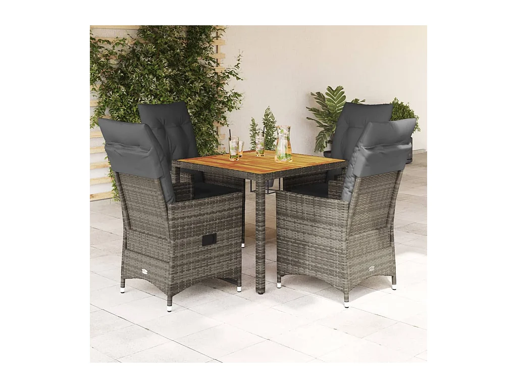 Set da Pranzo da Giardino 5 pz con Cuscini in Polyrattan Grigio