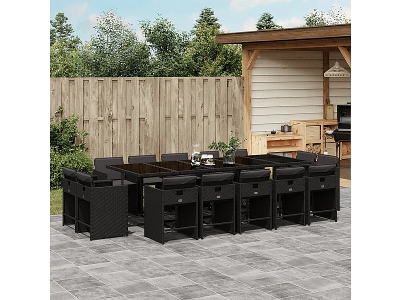 15-delige Tuinset met kussens poly rattan zwart