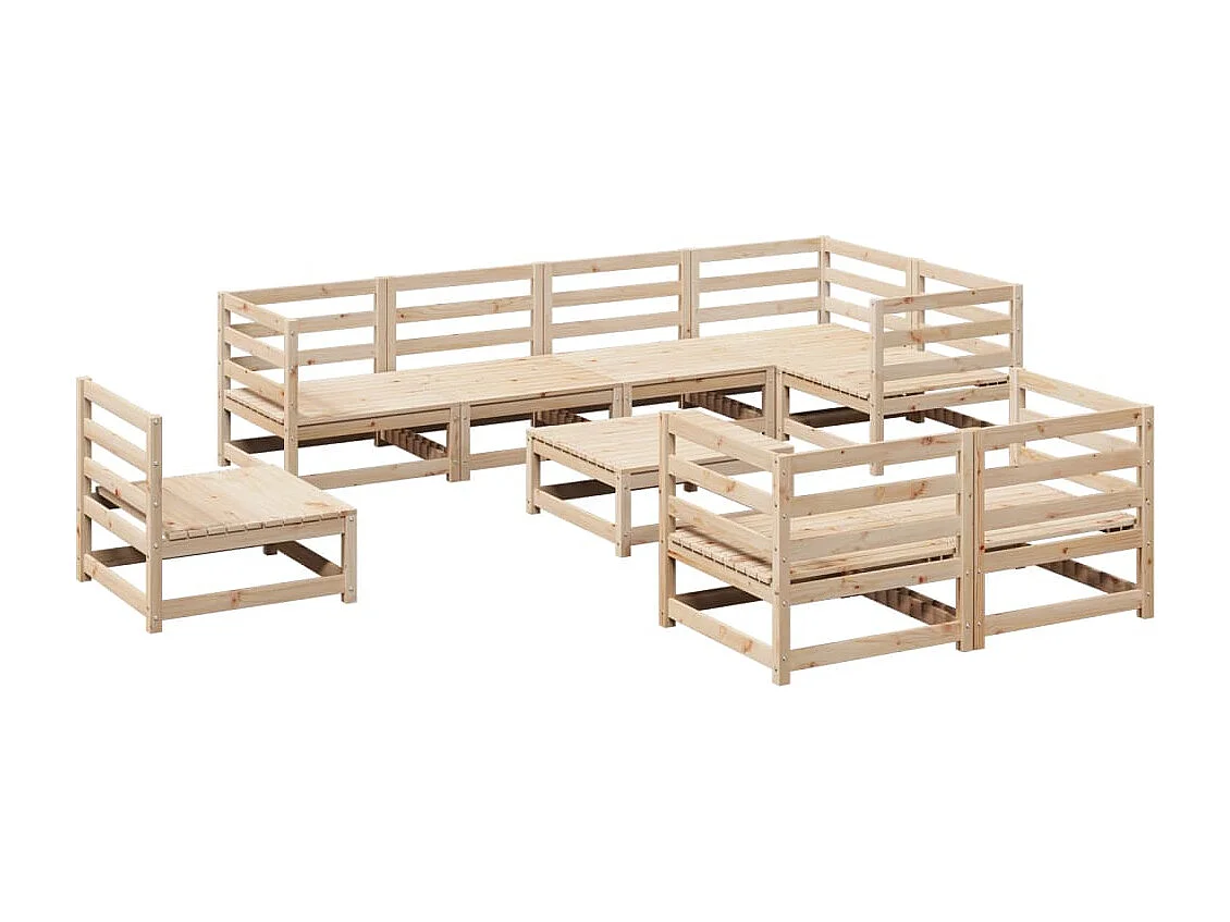 Salon de jardin 9 pcs bois de pin massif