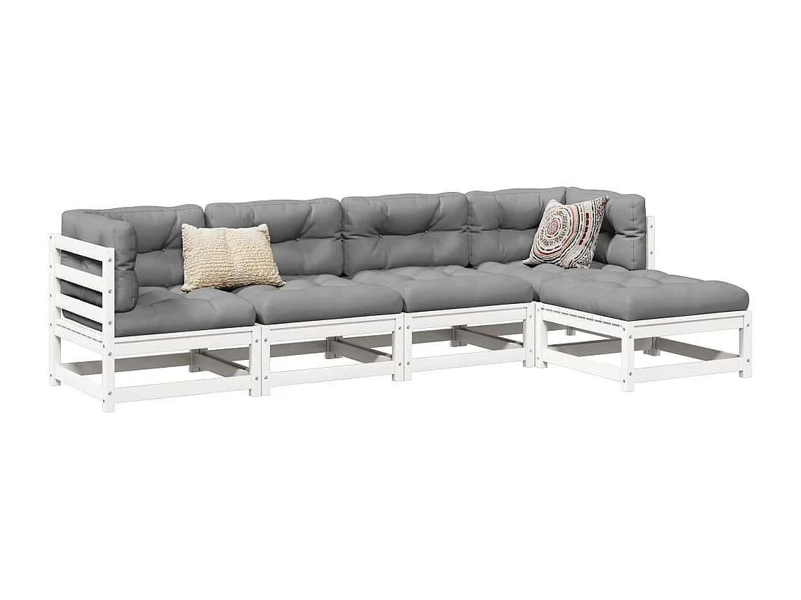 5-tlg. Garten-Sofagarnitur Weiß Massivholz Kiefer