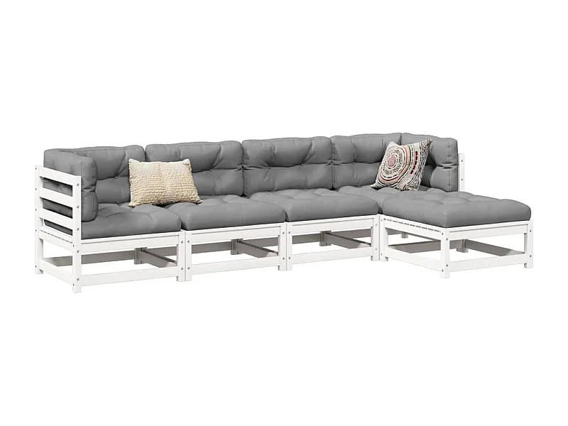 5-tlg. Garten-Sofagarnitur Weiß Massivholz Kiefer