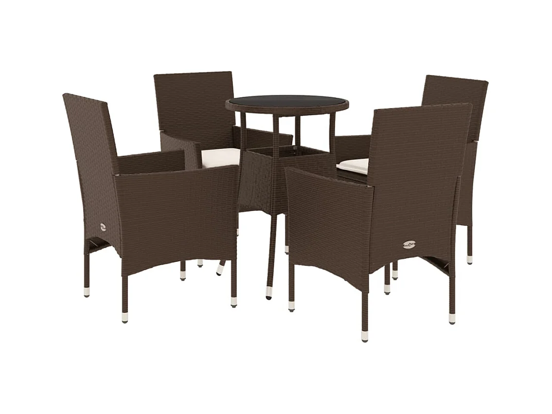 Ensemble à manger de jardin et coussins 5pcs marron rotin verre