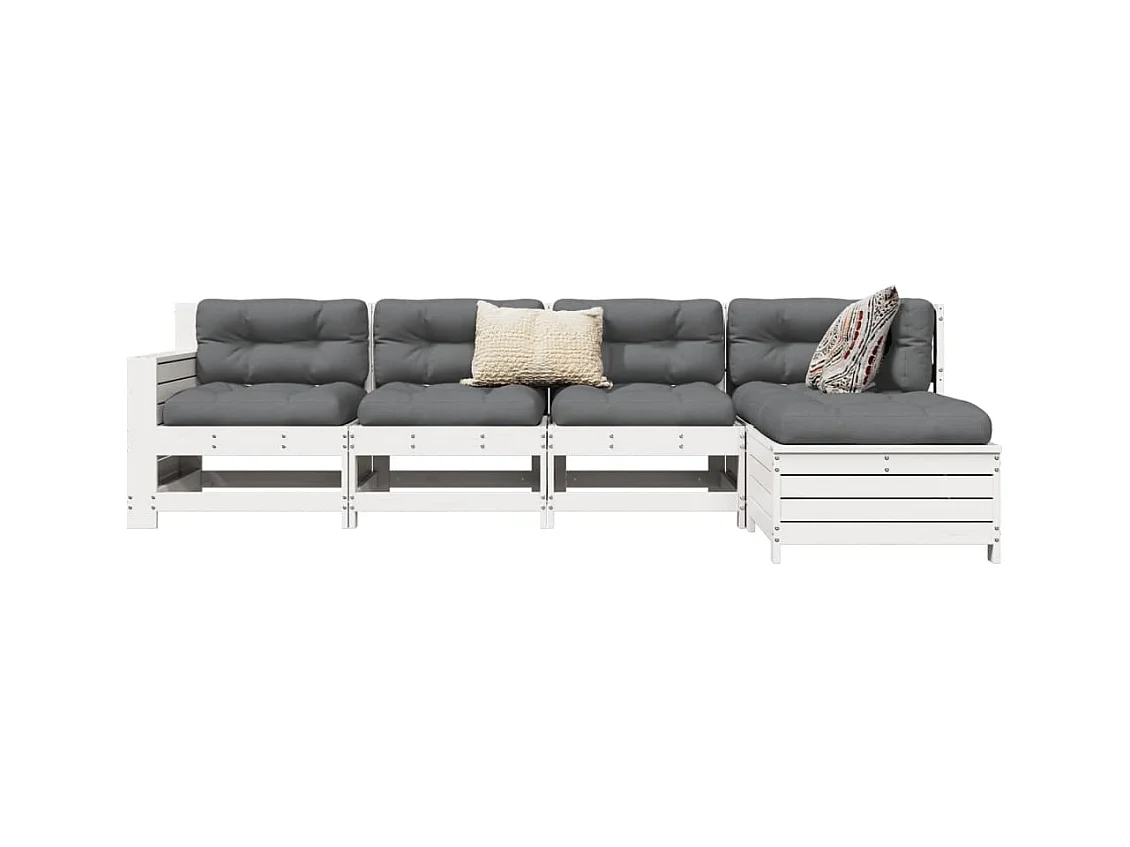 Salon de jardin 5 pcs blanc bois massif de pin